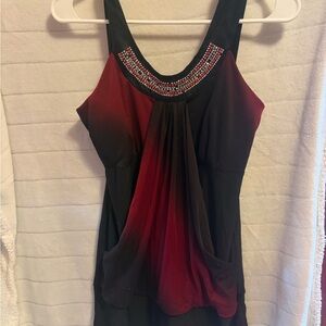 Elegant Black and Red Beaded Women's Top